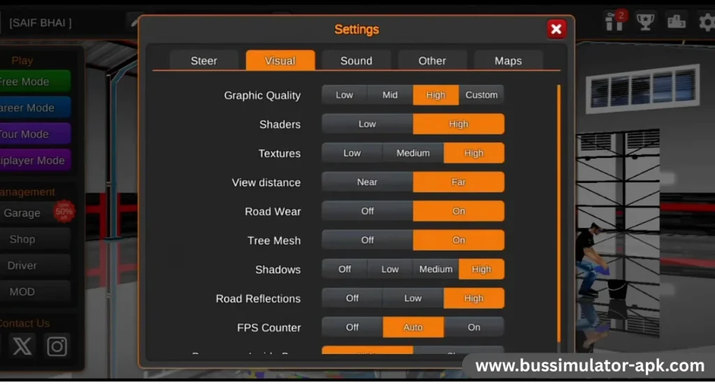 Customised Settings Bus simulator