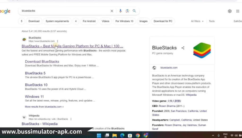 Search on Google BlueStacks